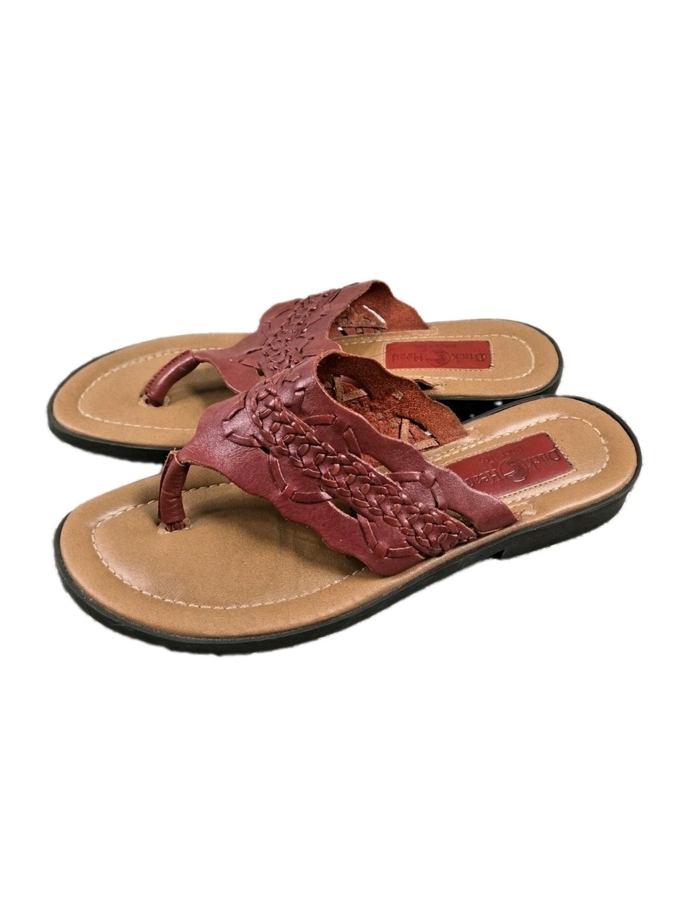 Duck Head Sandals Red Braided Leather Slip On Thong Flip Flops Size 7.5 Boho